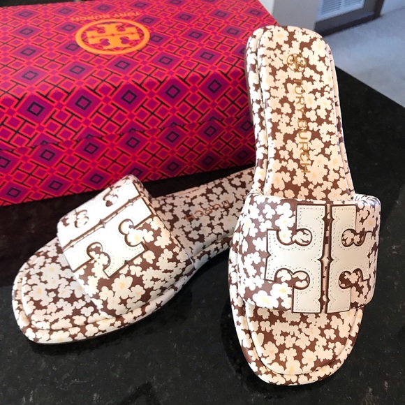 New Tory Burch Double T Sport Slide - Printed Tumbled Leather/Calf Nappa Leather - Picture 4 of 13